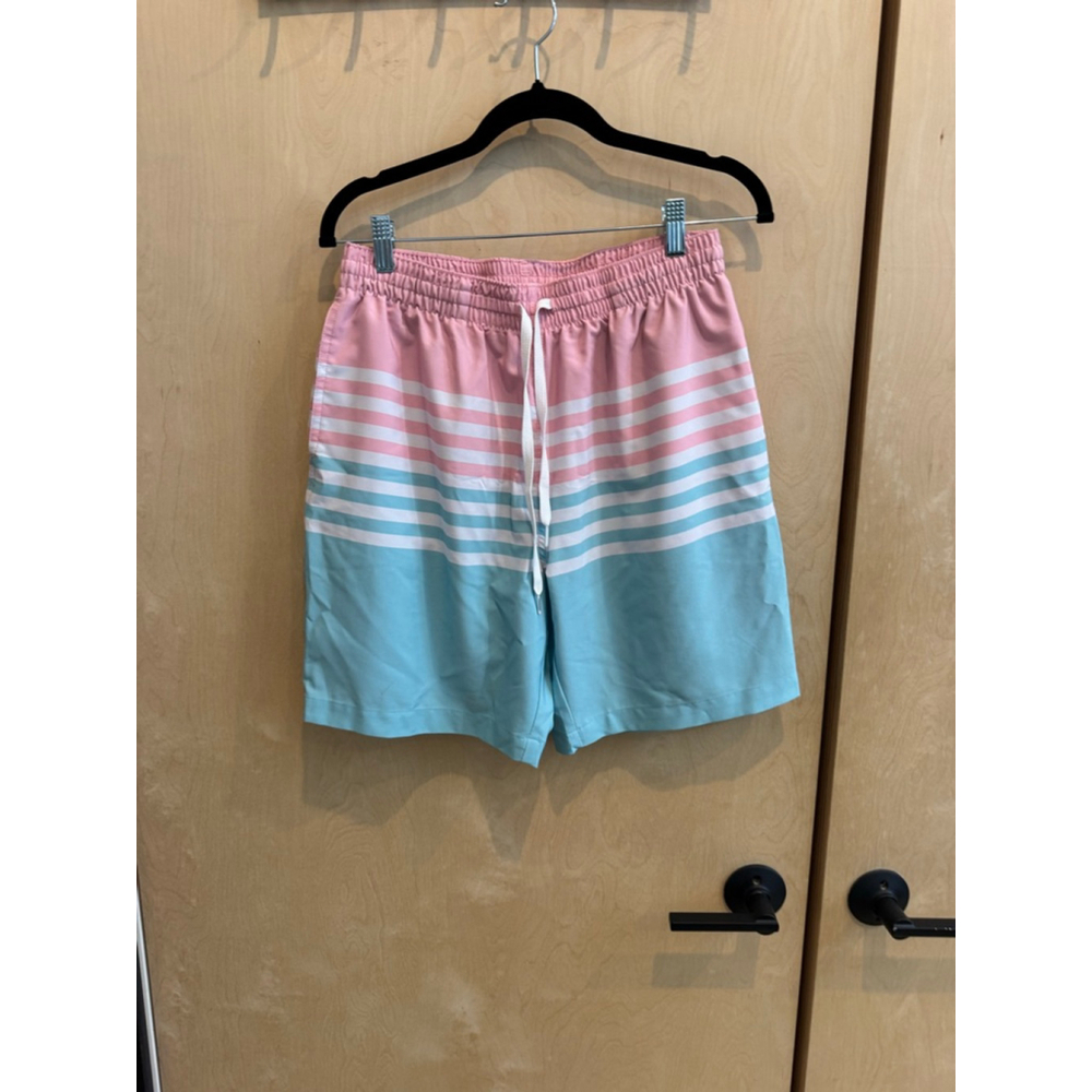 Men's Chubbies Swim Trunks Large Pink Blue Striped